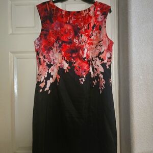 Tahari White and Pink Sheath Dress Sleeveless Scoop Neck Midi